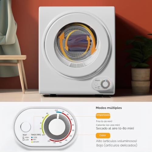 Miniatura 4 de Rovsun - Secadora De Ropa Portátil De 110 V, Secadora De Alta Gama Con Tina De Acero Inoxidable Y Perilla De Control Simple Para Departamento, Recámara, 850 W, Color Blanco