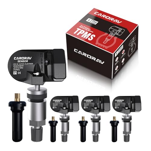 315Mhz Pre-Programmed TPMS Sensor, 4 Pack Tire Pressure Monitoring Sensor fit for Ford F150 Escape Explorer Ranger Transit, Lincoln Aviator Corsair, Replace JX7Z1A189C - 4 Replaceable Valve Stems