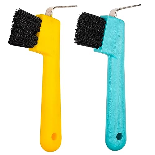 MEISH 2 Pieces Horse Hoof Pick Brushes Horse Grooming Tools Grooming Cleaning Accessories for Horses Sheep Cattle Random Color