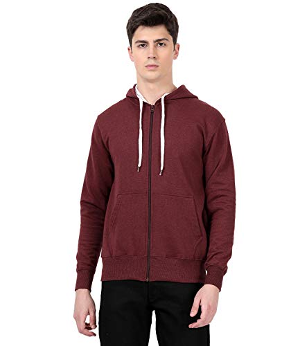 Image of Scott International Mens & Boys Cotton Loose Solid Hoodies Sweatshirt Gym Warm Travel Hoodies Pullover Stylish Winter Wear with Hood and Pockets Zipper Hoodie Maroon, Medium