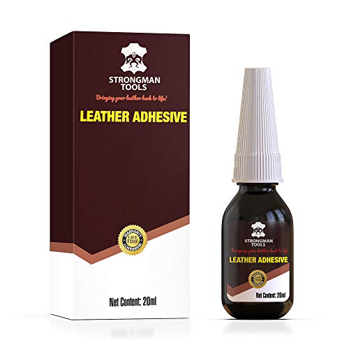 Strongman Tools | Two Pack of Leather, Vinyl and Fabric Adhesive | Non Toxic and Dries Clear | Instant Drying Latex Based Glue | 0.7fl oz Per Bottle