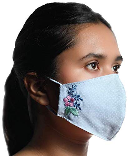 Aadhya Fashion Hut3 layer ambrideryed washable and adjustable disposable anti bacterial Pollution face dust head adjustable mask for men woman (Sky Blue)