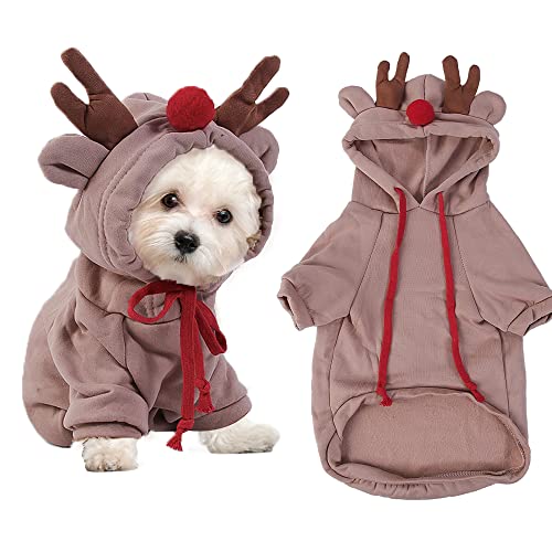 Dog Christmas Outfit Dog Christmas Jumper Dogs Reindeer Costume Dogs Cat Xmas Outfit Pet Costume Hoodie Winter Coat Sweater for Medium Large Pets Puppy Cat Size M