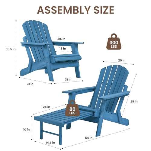 LDB_BUILDING Oversized Folding Adirondack Chair with Retractable Ottoman - Solid Wood Outdoor Lounge Chair for Patio Garden Backyard Porch, Weather-Resistant & Pre-Assembled, Blue by LDB_BUILDING - Image 4