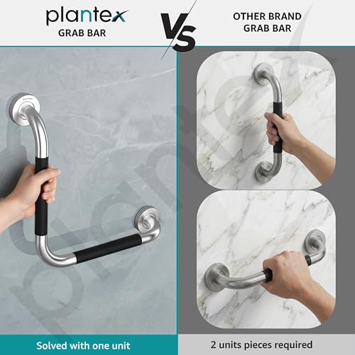 Image of Plantex L-Shape Bathroom Handle for Senior Citizen /Grab Bar for Toilet /Wall-Mounted Safety Handle Made of 304 Grade Stainless Steel - Pack of 2 (Chrome & Black)