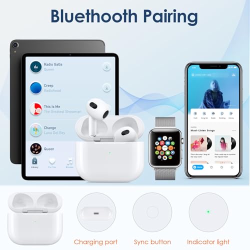 Image of Wireless Charging Case for AirPods 3rd, Charging Case Replacement Compatible with AirPod 3rd Gen, Built-in 660 mAh Battery with Bluetooth Pairing Sync Button (Lightning)-White