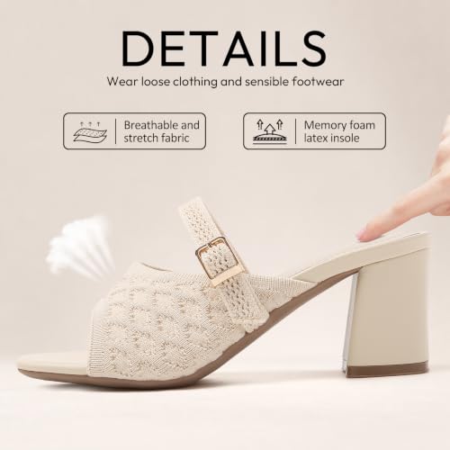 Image of Tilocow Knit Heeled Sandals for Women Square Open Toe Heeled Mules Chunky Block Low Heel Slip On Slides