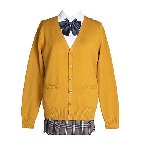 Image of jinghuiyue Women's Cardigan School Uniform Sweater V Neck Button Down Knit Cardigans Coat with Pockets