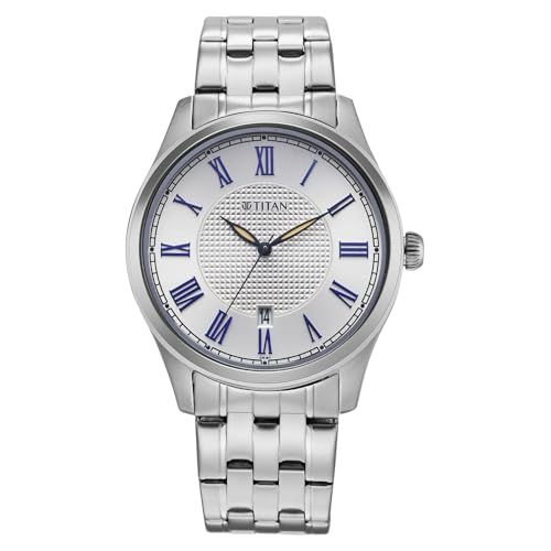 Image of Titan Neo Roman Analog with Silver White Dial Silver Stainless Steel Strap Watch for Men - 10063SM01
