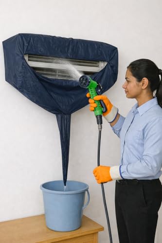 Image of Heavy Duty Split AC Indoor Unit Cleaning Cover 54 Inch (Up to 2 Ton & Above) Dark Navy Blue + Anti Cut Grip Gloves | Waterproof AC Service Bag Combo