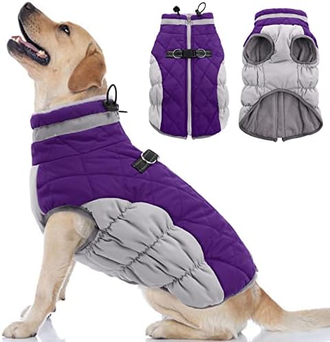 OUOBOB Dog Winter Jacket Cozy Reflective Waterproof Dog Coat Windproof Warm Pet Garment, Comfortable Cold Weather Fleece Apparel Outfits with Zipper Closure for Small Medium Large Dogs Puppy Walking