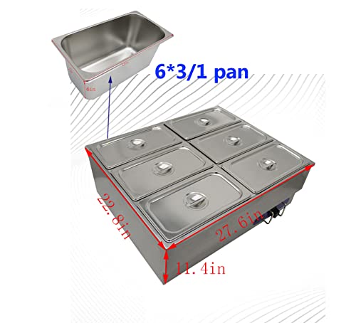 Intbuying 110V 1500W 1/3 Gn 6 Pan Electric Commercial Food Soup Warmer Steam Table Steamer 12X5.5X6Inch Pan Double Row For Catering And Restaurants #TOP2
