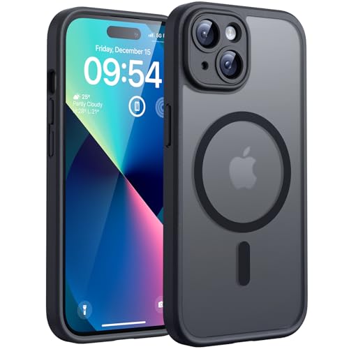 TOCOL - TOCOL Coque Magnétique pour iPhone 13 6,1 Pouces, Compatible avec MagSafe, Protection de l'objectif améliorée, Coque Mat Translucide Fine Antichoc, Noir - -13%