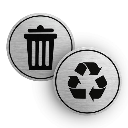 Trash and Recycle Stickers Set of 2 | Indoor Outdoor UV Stable & Weatherproof | Kitchen Pantry Office Organization | Garbage Bin and Waste Basket Label | 3x3 Inch Round Recycling and Trash Sticker