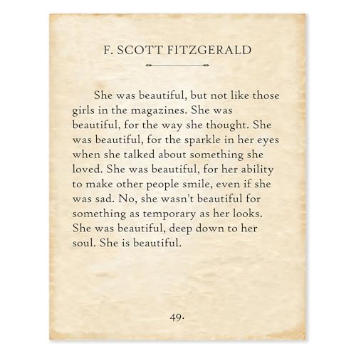 Lone Star Art F. Scott Fitzgerald - She Was Beautiful - 11x14 Unframed Quote Book Page Print - Great Gift and Decor for Husband, Wife, Boyfriend or Girlfriend