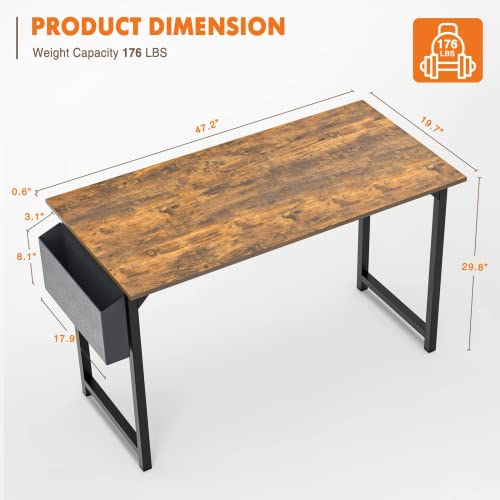Computer Desk 47 Inch Home Office Desk Writing Desks Work Table Small Space Desk Study Table Modern Simple Style Student Desk Pc Workstation With Storage Bag And Iron Hook Wooden Desk For Home #TOP2