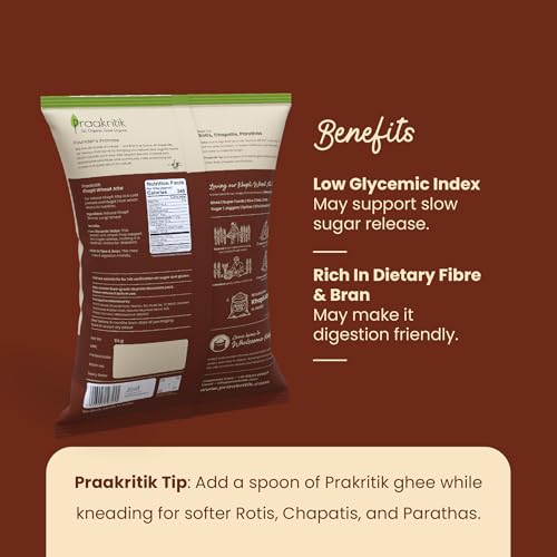 Image of Praakritik Khapli Wheat Atta 10 Kg (2 Packs of 5 kg each), Emmer Wheat Chakki Ground Flour, High Fiber, Low Gluten, & Diabetic Friendly, High Bran & Perfect Alternative For Regular Wheat