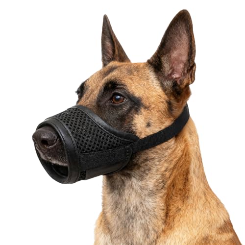 Hao Zhu Dog Muzzle for Medium Dogs - Adjustable Breathable Nylon Muzzle to Prevent Biting, Barking and Chewing - Soft Muzzles for Dogs in Black, Size L for Medium Dogs and Large Dogs Use