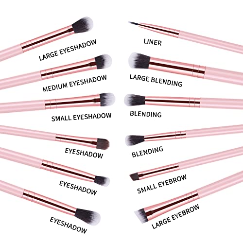 MSQ Eye Makeup Brushes Set with Soft Synthetic Hairs & Real Wood Handle for Eyeshadow, Eyebrow, Eyeliner, Blending (Pink), 12pcs - Thumbnail 2