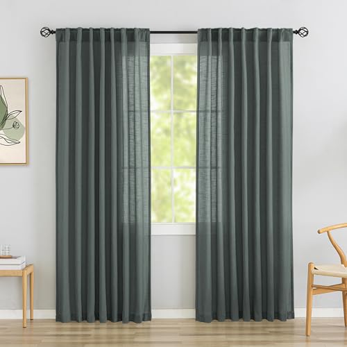 Charcoal Grey Linen Back Tab Curtains 84in (2 panels)