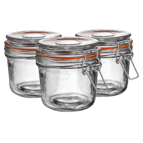 Image of Argon Tableware Glass Jars with Airtight Metal Clip Lid - 350ml/12.3oz - 6 Pack - 4 Colour Seals - Medium Kitchen Storage Container Round Preserving Jar for Pickling, Chutney, Jam, Coffee