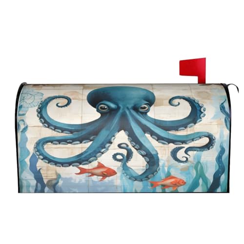 Image of Blue Octopus Mailbox Cover Magnetic Waterproof Mailbox Wraps Post Letter Box Decor 21x18 in