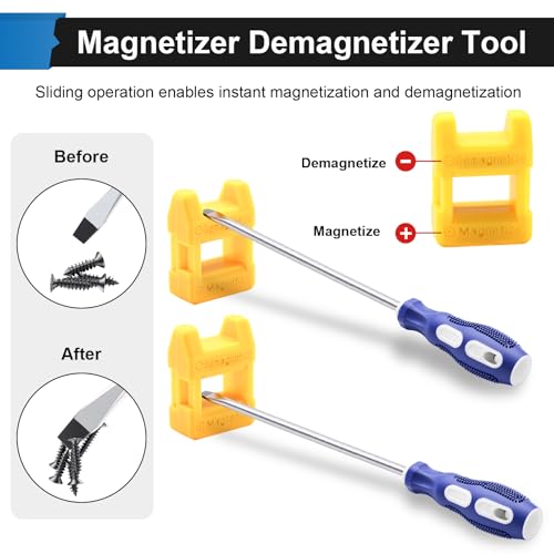 Image of smseace 2-Pack 6 Inch Slotted & Phillips Screwdriver Set, Long Phillips & Flat Head Magnetic Screwdriver with Rubber Handle include Magnetizer Demagnetizer