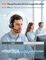 TECKNET V5.3 Bluetooth Headset mit Mikrofon, Wireless Headset mit AI Noise Cancelling Mikrofon, Ladestation, USB-Dongle, 55+ Std. Akku, Wiederaufladbar On-Ear Kopfhörer für Büro, Home, Callcenter – Ansicht 2