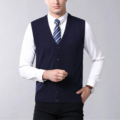 Men’S Vintage Thick Argyle Knit Vest with Pockets Slim Fit V-Neck Sleeveless Button Down Cardigan3