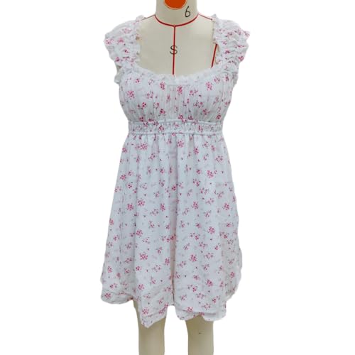 Image of Women's Y2K Babydoll Mini Dress Fairy Vintage Sleeveless Square Neck Sweet Short Party Princess Summer Sundress