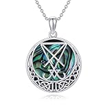 URONE Sigil of Lucifer Necklace Sterling Silver Lucifer Celtic Knot Abalone Shell Pendant Pagan Jewelry Gifts for Women