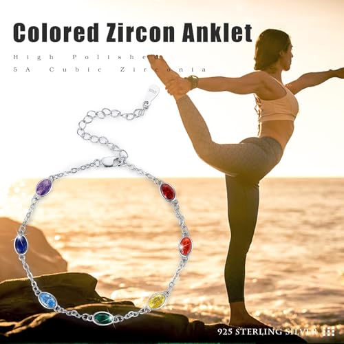 Tobillera de plata 925 con chakras para mujer ajustable 9+2 6
