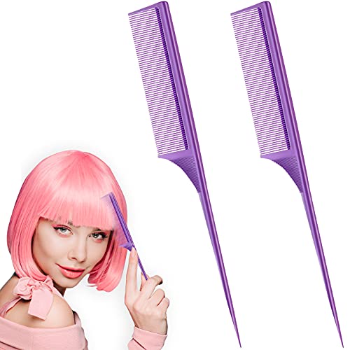 Leinuosen 2 Pack Rat Tail Comb Fine Tooth Parting, Purple