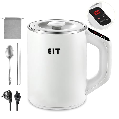 Hervidor eléctrico de acero inoxidable 304 de 1 L con temperatura ajustable de 45 a 100 °C, portátil de viaje de 450 W, función de mantenimiento del calor y protección contra ebullición en seco.