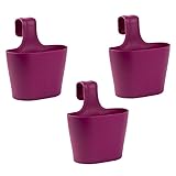 ENGELLAND 3 x Blumentopf zum Auf-Hängen, Geländertopf, Lila, Hängetopf, Balkon-Kasten, oval, Übertopf, Pflanzkasten, mit Wasserspeicher/Wasserauffangschale, 2,8 Liter