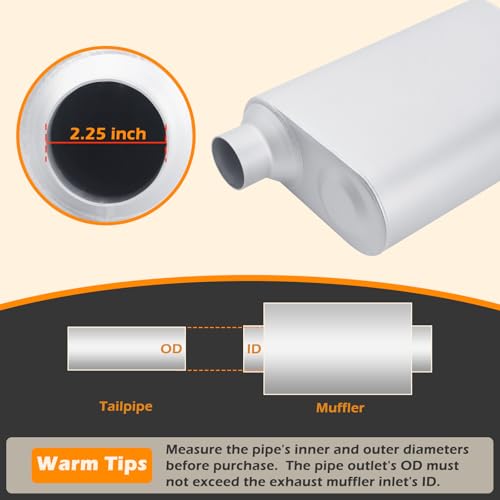Image of A-KARCK Universal Exhaust Muffler 2.25 inch Offset Inlet 2.25 inch Dual Outlet, 17.3 inch Overall Length Aluminized Steel Aggressive Sound Race Muffler for Cars, Trucks
