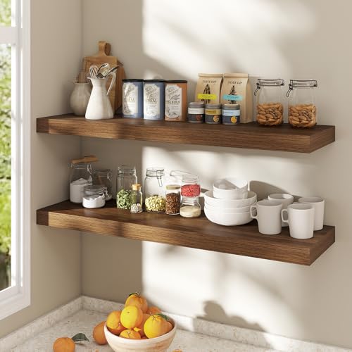 Image of Dreamland 40 Inch Floating Shelves for Wall,8 Inch Deep Floating Shelves,40 inch W x 8 inch D Wall Shelves for Bedroom,Living Room, Kitchen,Bathroom,Walnut,Set of 2