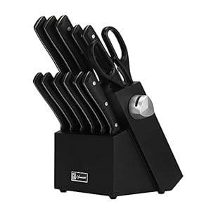 Knife Set, 13 Pieces Stainless Steel Knife Sets for Kitchen with Block, Kitchen Scissors, Sharp Kitchen Knife for Home and Restaurants, Gift Box Packed，Black.