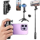 4 in 1 Multifunctional Magnetic Selfie Stick Tripod for iPhone & Android, Bluetooth Remote, Clamp & Magnetic Phone Holder, 360° Rotation Portable Phone Stand for Travel, Vlogging & Video