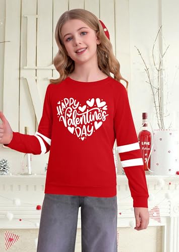 Image of LAZYCHILD Kids Valentine Shirt Girls Valentines Day Shirts Heart Graphic Long Sleeve Striped Tee Tops 5-14 Years