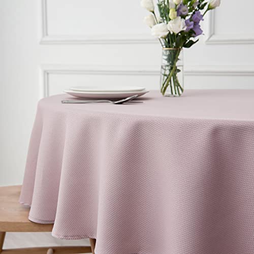 Image of maxmill Round Textured Tablecloth Spill-Proof Wrinkle Free Soft Jacquard Table Cloth for Circular Table Cover, for Dining Room Buffet Banquet Parties Holiday Dinner, 70 Inch Dusty Pink