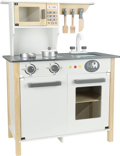 Cocina de Juguete de Madera Montessori con Microondas - Cocinita Infantil Segura y Estimulante para Niños de 3 años en Adelante - Diseño Atractivo y Saludable para un Juego Creativo e Inmersivo