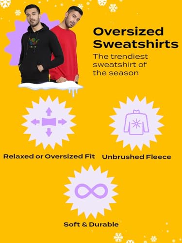 Image of Bewakoof Men's Cotton Blend Official Dc Merchandise Graphic Printed Oversized Fit Full Sleeve Terry Hoodies