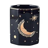 YOSCO Ceramic Desk Cool Pen Holder Stand Gold Moon Pattern Pencil Cup Pot for Kids Desk Organizer...