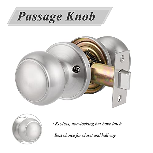 Probrico DL609SNPS-SG3PACK Brushed Nickel Passage Door Knobs, Flat Ball Interior Handles For Hall And Closet thumb #4