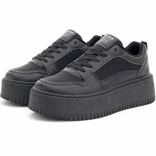 Image of ShuCentre Ladies Wedge Platform Comfort Lace-Up Casual Trainers Sneakers (Black, UK Footwear Size System, Adult, Women, Numeric, Medium, 7)