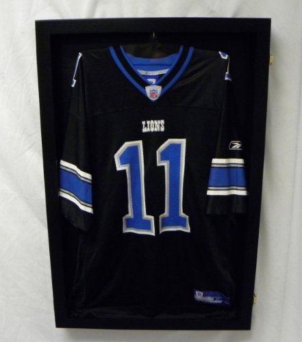 XX Large Football/Hockey Uniform Jersey Display Case Frame, UV Protection Ultra Clear, Locks (Black Finish) P302BJ