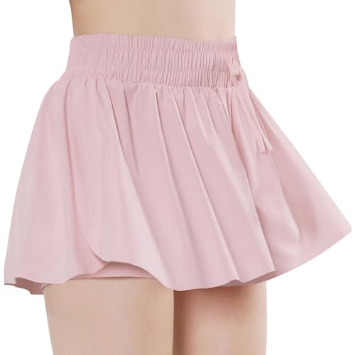 Image of EXARUS Girls Butterfly Shorts Athletic Flowy Cheer Dance Skorts Teen | Gymnastics Tennis Skirts Running Tween Flutter Sports Workout Youth 2 in 1 Gym Preppy Clothes Tumbling Outfis Kids 6-14Y