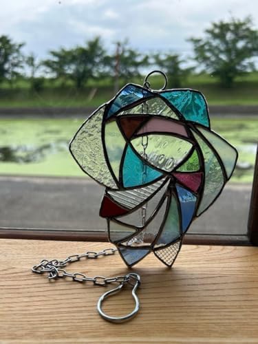 ステンドグラス製 2色のイルカのサンキャッチャーパネル ステンド