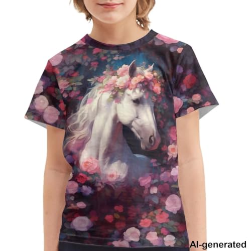 Image of Novelty 3D Graphic T Shirts for Kids Crew Neck Funny Animal Print Short Sleeve Girls Tshirts 3-16 Years
